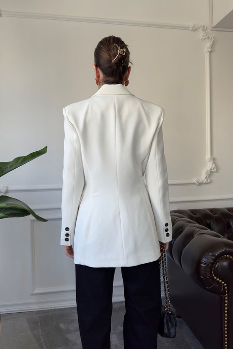 Nevür Detay Premium Blazer Ceket- BEYAZ