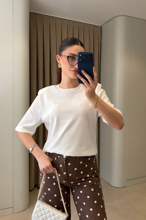 Omuz Vatkalı Premium T-shirt- BEYAZ