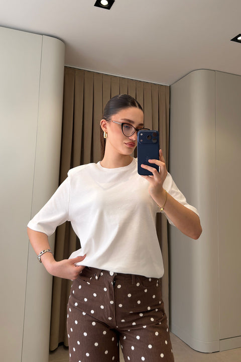 Omuz Vatkalı Premium T-shirt- BEYAZ
