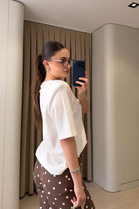Omuz Vatkalı Premium T-shirt- BEYAZ
