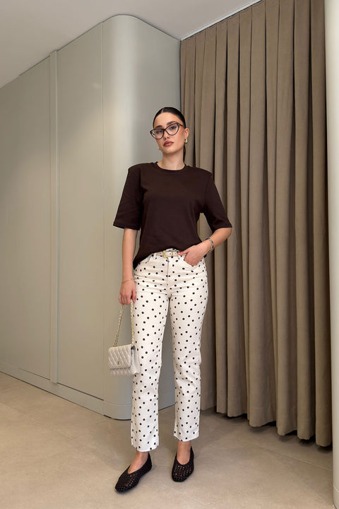 Omuz Vatkalı Premium T-shirt- KAHVERENGİ
