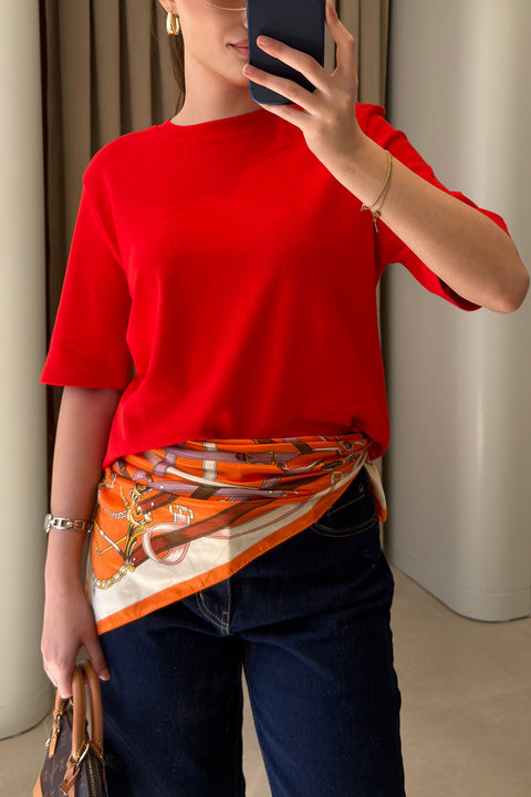 Omuz Vatkalı Premium T-shirt- KIRMIZI