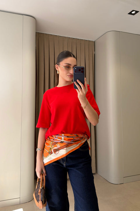 Omuz Vatkalı Premium T-shirt- KIRMIZI