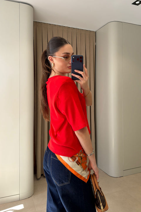 Omuz Vatkalı Premium T-shirt- KIRMIZI