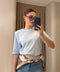 Omuz Vatkalı Premium T-shirt- MAVİ