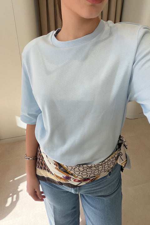 Omuz Vatkalı Premium T-shirt- MAVİ