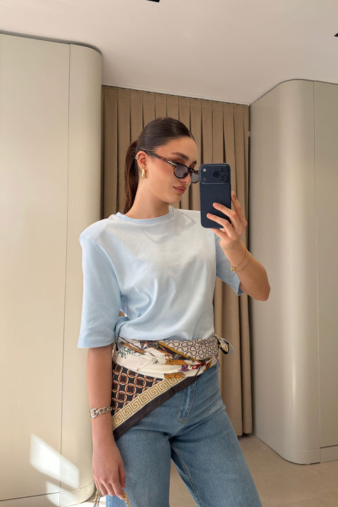 Omuz Vatkalı Premium T-shirt- MAVİ