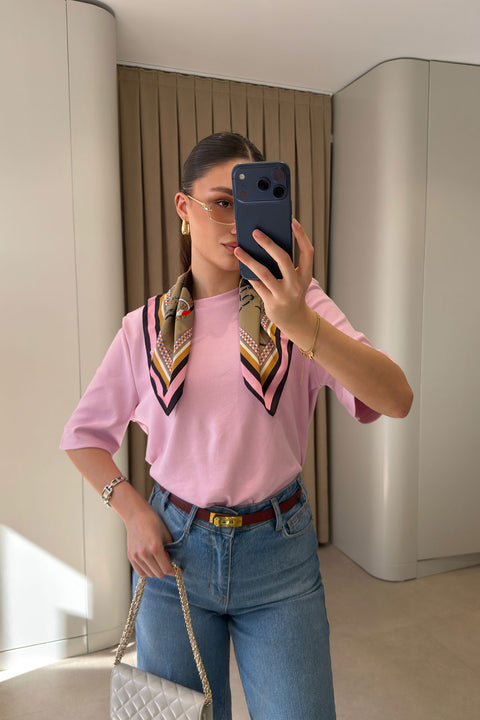 Omuz Vatkalı Premium T-shirt- PEMBE