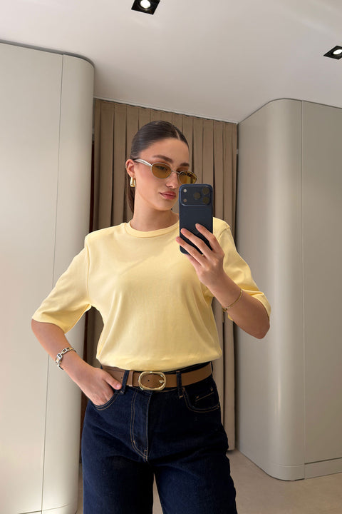 Omuz Vatkalı Premium T-shirt- SARI