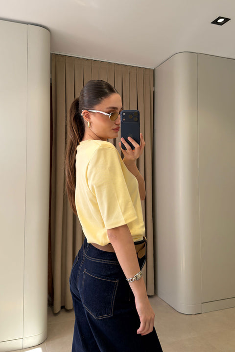 Omuz Vatkalı Premium T-shirt- SARI