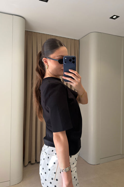 Omuz Vatkalı Premium T-shirt- SİYAH