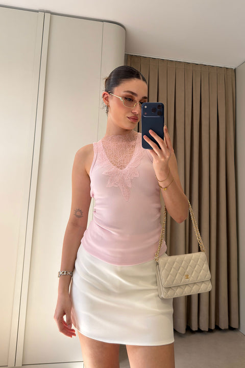 Önü Arkası Dantel Detaylı Atlet- PEMBE