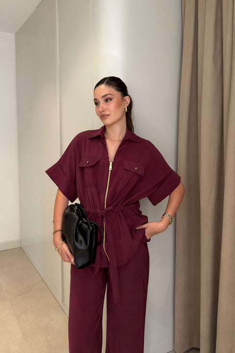 Önü Fermuarlı Tensel Premium Takım- BORDO