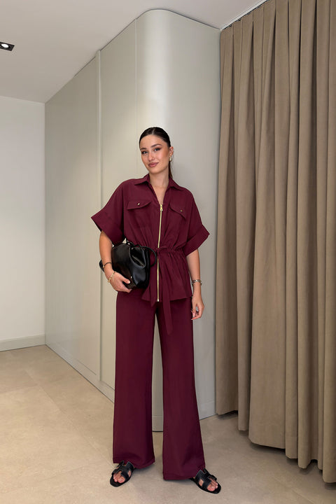 Önü Fermuarlı Tensel Premium Takım- BORDO