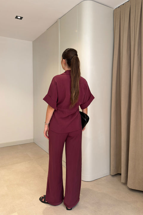 Önü Fermuarlı Tensel Premium Takım- BORDO