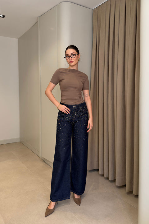 Önü Taşlı Premium Jean- KOYU LACİVERT