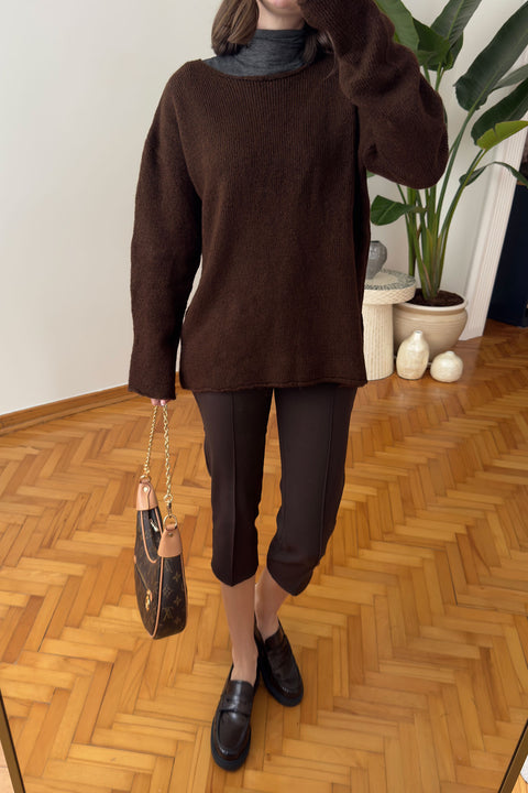 Oversize Tasarım Triko Kazak- KAHVERENGİ