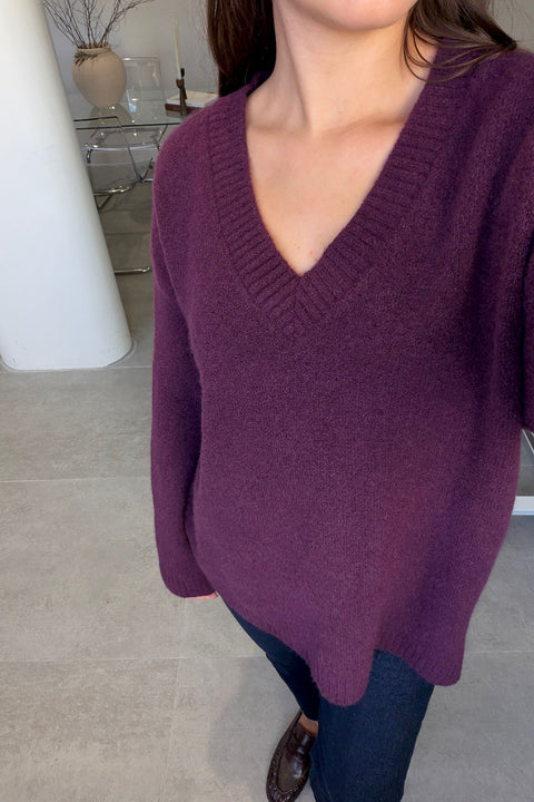 Oversize V Yaka Triko Kazak- BORDO