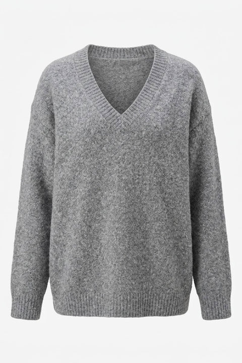 Oversize V Yaka Triko Kazak- GRİ