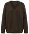 Oversize V Yaka Triko Kazak- KAHVERENGİ
