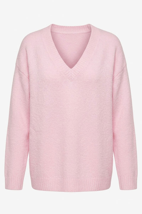 Oversize V Yaka Triko Kazak- PEMBE