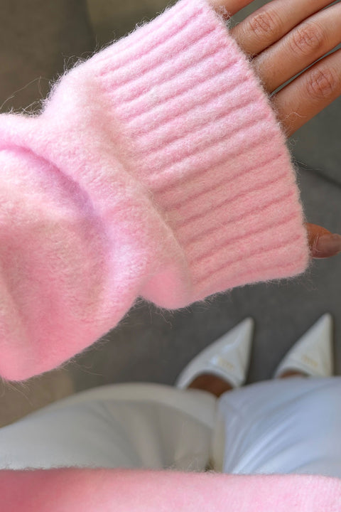 Oversize V Yaka Triko Kazak- PEMBE