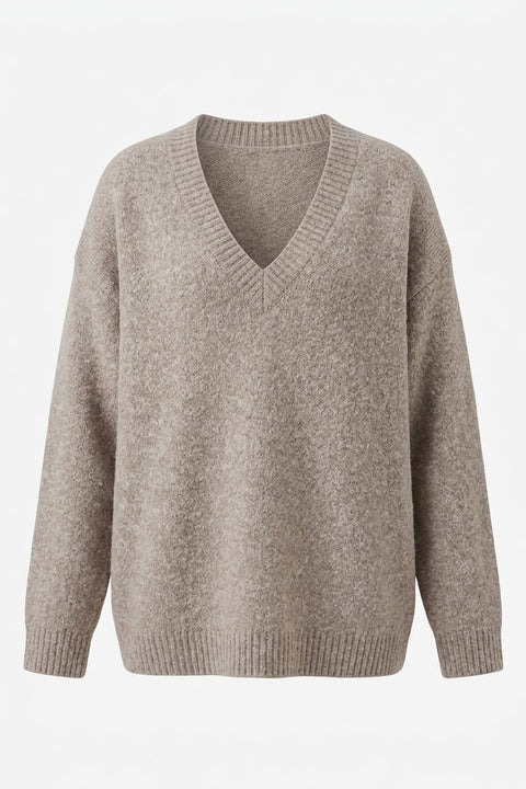 Oversize V Yaka Triko Kazak- VİZON