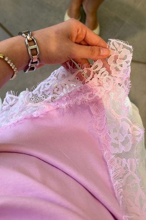 Özel Seri Asimetrik Dantelli Bluz- PEMBE