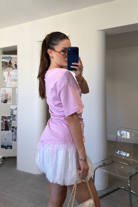 Özel Seri Asimetrik Dantelli Bluz- PEMBE