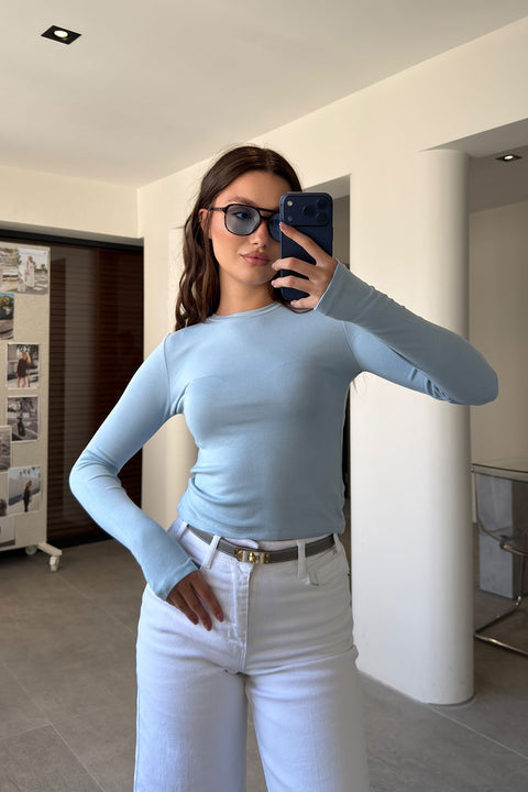 Parmak Geçmeli Uzun Kollu Body- BEBE MAVİSİ