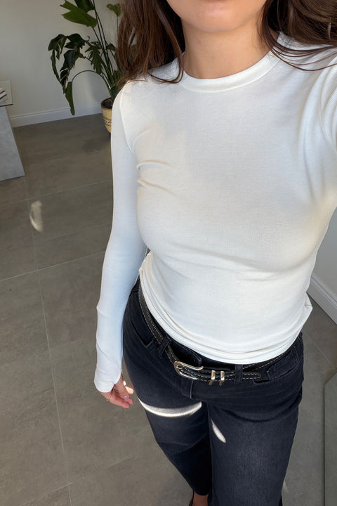 Parmak Geçmeli Uzun Kollu Body- EKRU