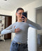 Parmak Geçmeli Uzun Kollu Body- GRİ