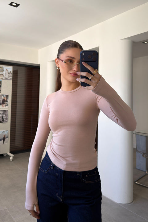 Parmak Geçmeli Uzun Kollu Body- PUDRA
