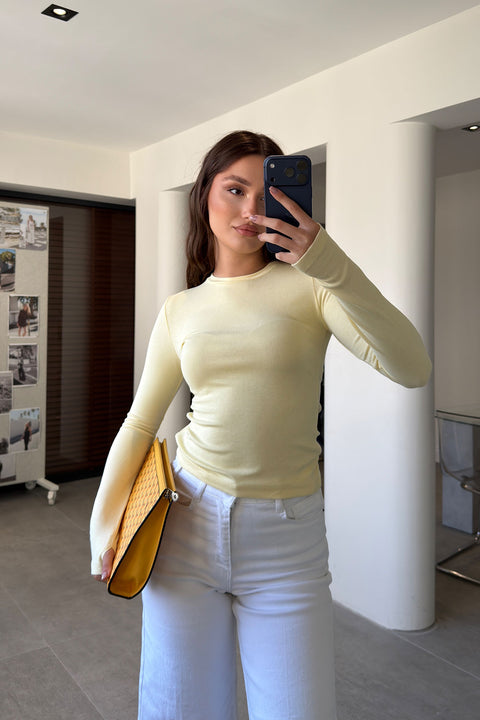 Parmak Geçmeli Uzun Kollu Body- SARI