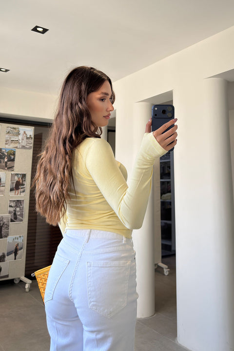 Parmak Geçmeli Uzun Kollu Body- SARI