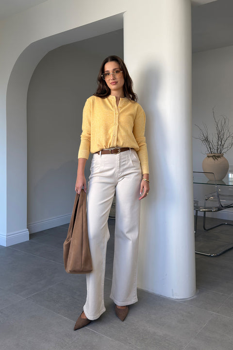 PENS DETAYLI KEMERLİ WIDE LEG JEAN- BEJ