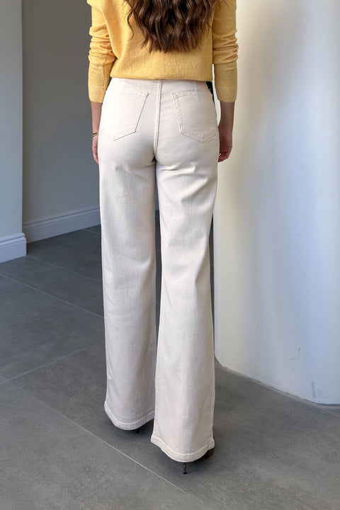 PENS DETAYLI KEMERLİ WIDE LEG JEAN- BEJ