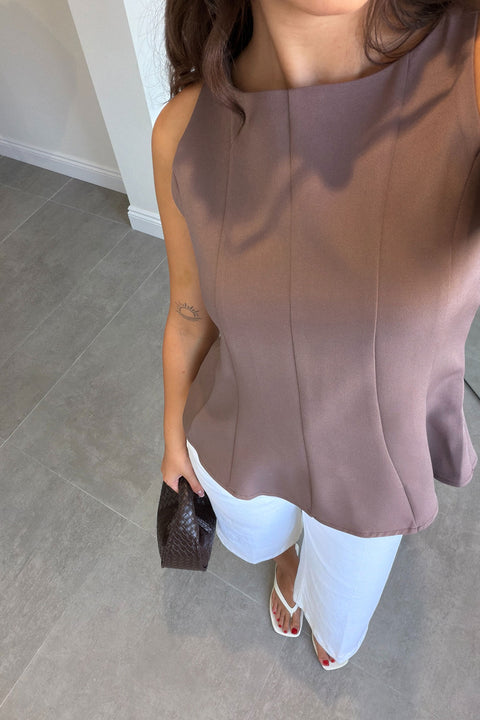 Peplum Detaylı Yandan Fermuarlı Bluz- KAHVERENGİ