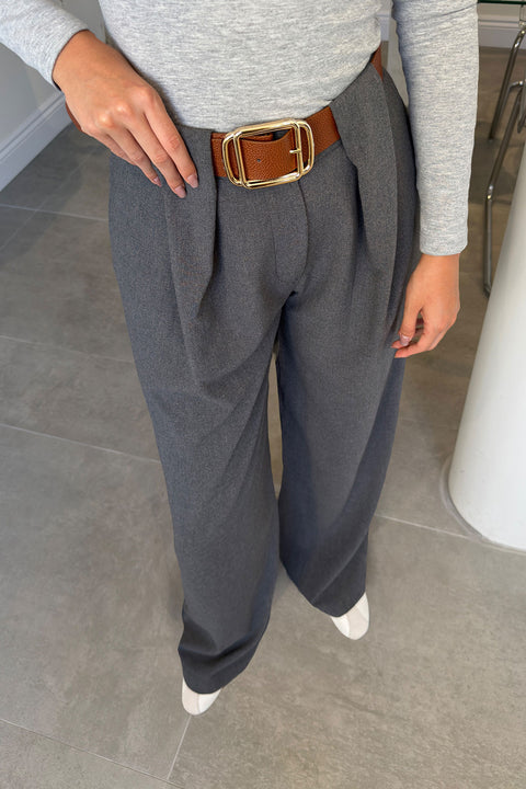 Poliviskon Kemerli Pantolon- GRİ