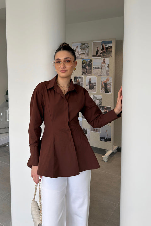 Premium Beli Pileli Gömlek- KAHVERENGİ