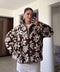 PREMİUM ÇİÇEK DESENLİ FERMUARLI POLAR- Koyu Kahve