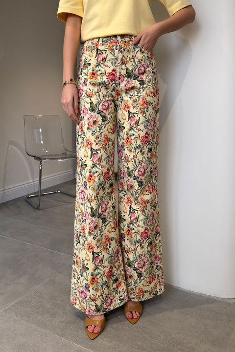 Premium Çiçek Desenli Pantolun- SARI