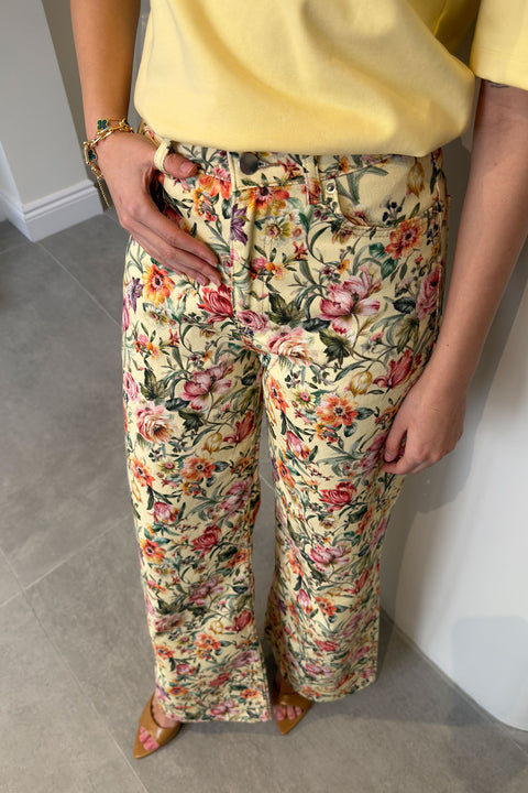 Premium Çiçek Desenli Pantolun- SARI