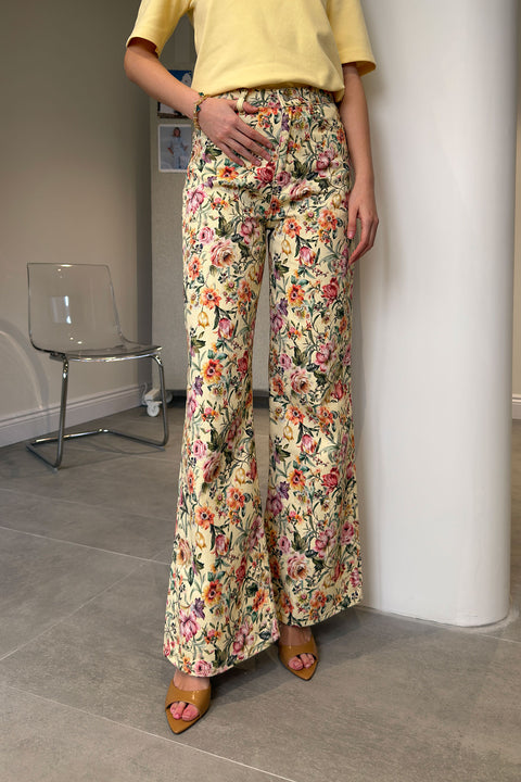 Premium Çiçek Desenli Pantolun- SARI
