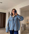 PREMİUM ÇİZGİLİ FERMUARLI POLAR HIRKA- KOYU MAVİ