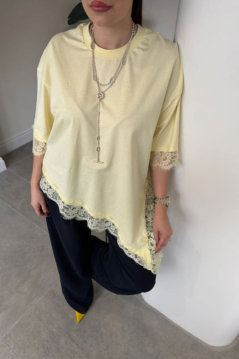 Premium Dantelli Bisiklet Yaka Bluz- SARI
