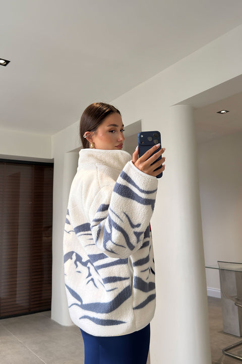 PREMİUM DESENLİ FERMUARLI POLAR HIRKA- GRİ