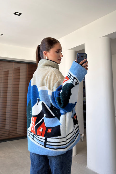 PREMİUM DESENLİ FERMUARLI POLAR- SAKS