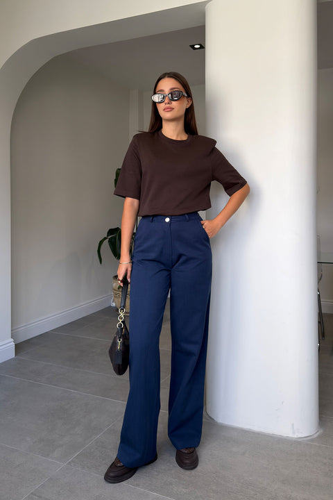 Premium Gabardin Palazzo Pantolon- LACİVERT