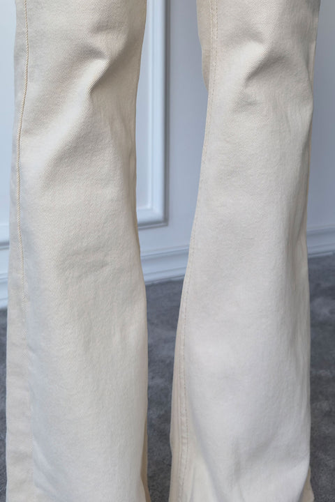 Premium İspanyol Paça Jean- BEJ